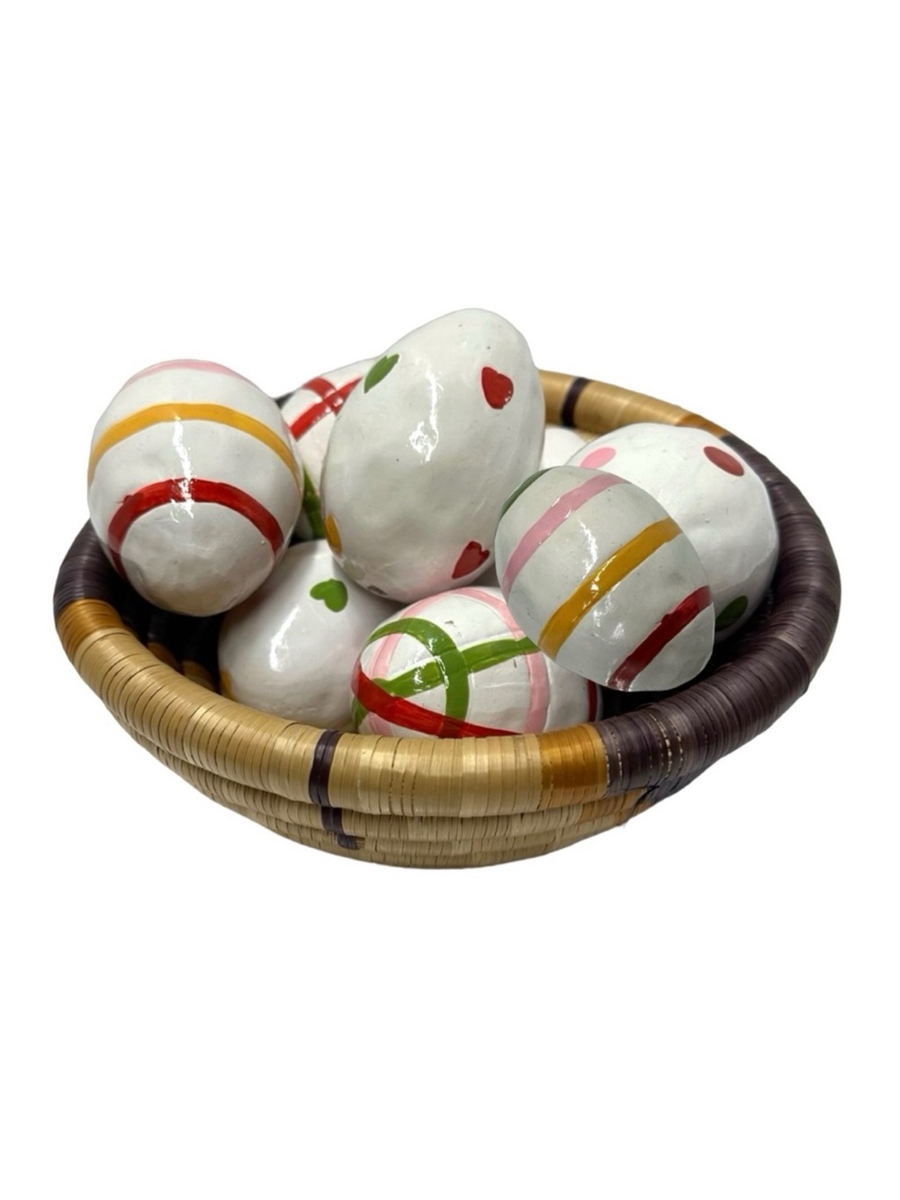Hand Crafted Ceramic Easter Eggs Decor (lot of 8) Spring Pottery Hand Painted